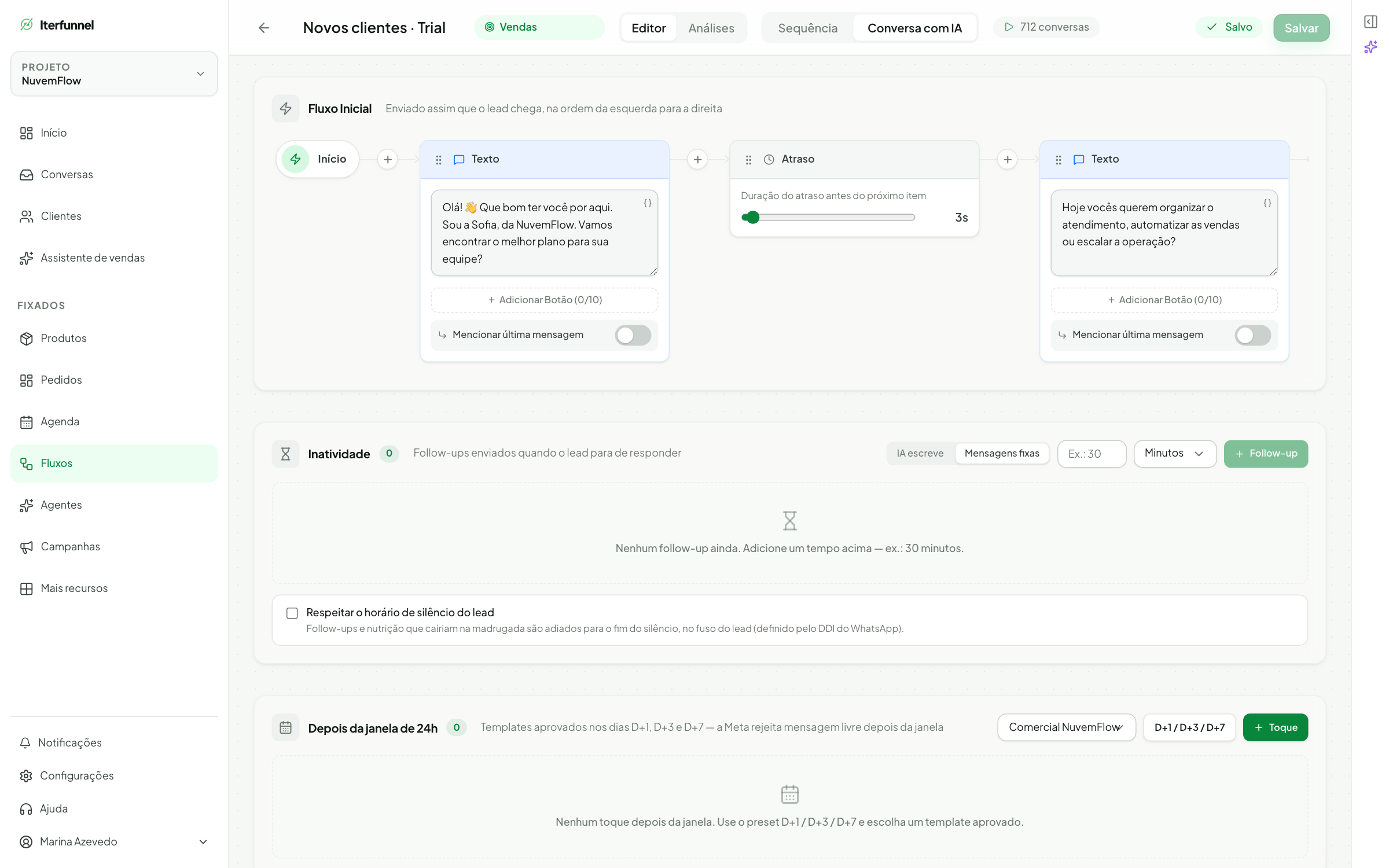 Fluxos e follow-up — Iterfunnel